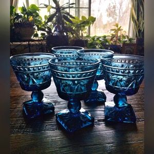 Vintage Indiana Glass Company Park Lane Blue Dessert/ sherbet Glasses
